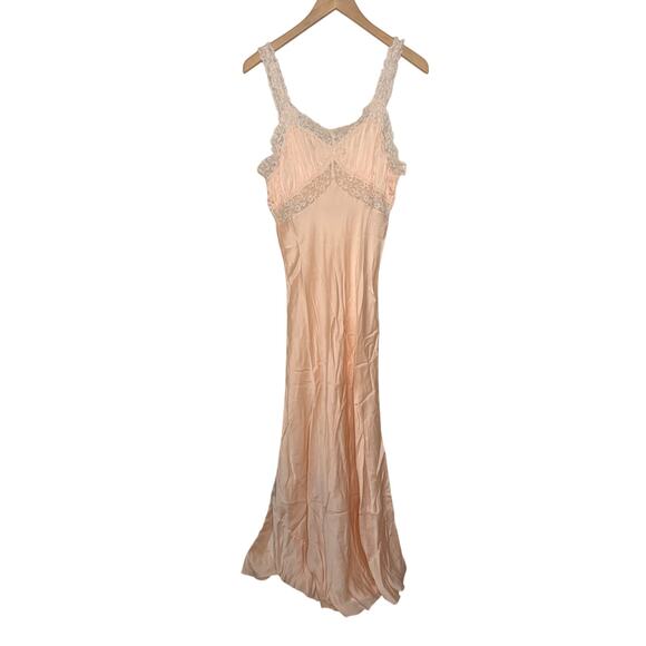Vintage Fischer Pure Silk Lace Nightgown Slip Dress Sz S/M? Peach Pink Lingerie - Picture 1 of 7